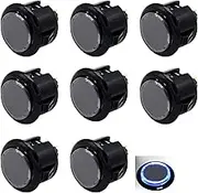 8 Pcs Original Qanba Illuminated Buttons Qanba Sanp In LED Buttons for DIY Cabinet Machine Arcade Machine 24MM/30MM (30MM, Black Buttons+Blue LED)