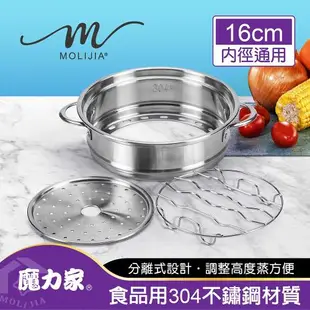 ★人氣超值必買組★【MOLIJIA 魔力家】即食行熱-雙層防燙快煮鍋+M0819分離式蒸具三件套-超值組(美食鍋/電火鍋/料理鍋/外宿鍋/蒸籠/蒸盤)