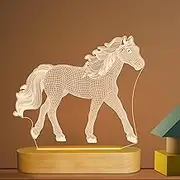 Gifts for Horse Lover, 3D Illusion Optical Horse Night Light, LED Warm White Desk Table Lamp for Kids Girls's Bedroom Decor