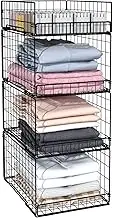 4 Pack Closet Organizers and Storage Shelves for Clothes, 4 Tier Stackable Closet Storage Basket Bin Container for Clothing Sweater Jean, Narrow, Foldable, Sturdy Metal Closet System Organizer Shelf