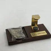 Vintage Desk Top Walnut MCM Brass Memo Note Paper Pad Holder Floating Paper Clip