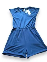 YIDARTON Romper Medium Navy V Neck Cap Sleeve Cuffed Shorts Jumper Casual