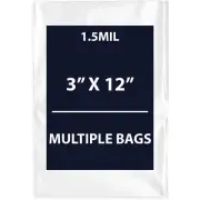 1.5Mil 3" X 12" | LDPE Clear Flat Poly Bags, Flexible & Durable | Multiple Bags