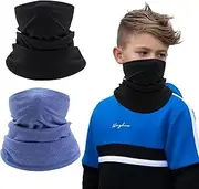[EUPSIIU] Pack of 2 Children's Winter Loop Scarf, Neck Warmer, Windproof Mask, Warmer, Children's Scarf, Tube Scarf, Warm Mask for Outdoor Sports, Cycling, Running, Ski, One Size (Black, Blue)