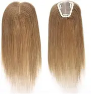 QRSTUVXZY 14 Inch Real Hair Topper for Women, 8.5 x 10.5 cm, Silk Base, Clip-In Topper Hairpiece (Light Brown)
