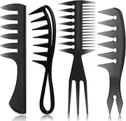 Sieral 4 Pcs Hair Comb Styling Set Double Side Tail Combs with Pick Barber Wide Tooth Tool for Men Women Beard Hairstylist Tools African American Accessories, Black, 4 Styles