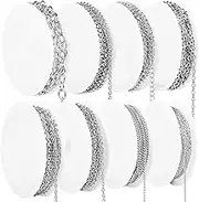 8 Rolls Jewellery Chains Making Kit, 65.6 ft Jewelry Making Chains, Stainless Steel Jewelry Chains with Lobster Clasps, Stainless Steel Jump Rings, DIY Craft Kit for Necklace Bracelet Anklet