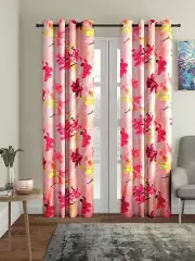 New 2 Piece Eyelet Long Door Curtain Set - 9 feet Pink