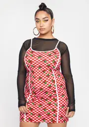 [NGOrder] Plus Pink Cherry Checkerboard Dress