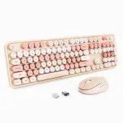 Wireless Keyboard and Mouse, Full-Size Typewriter Keyboard with Retro Round K...