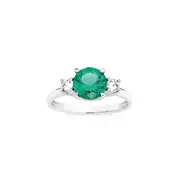 Sterling Silver Cz 3 Stone Dress Ring in Green