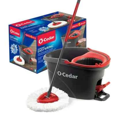 O-Cedar EasyWring Microfiber Spin Mop, Bucket Floor Cleaning System - Red&Gray