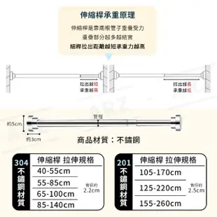 【ARZ】不鏽鋼伸縮桿 加粗 125-220cm(防水防滑 免打孔 晾衣桿 門簾桿 浴簾桿 曬衣桿)