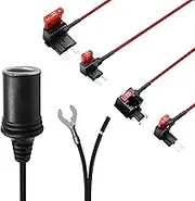 MASIGO 12/24V Car Female Cigarette Lighter Socket Extension Cable with Add-a-Circuit Fuse Tap Adapter, Direct Wire Dash Cam to Battery, Includes 10A Blade Fuse (4 Types)