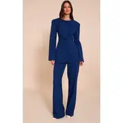 Navy Tailored Wide Leg Split Hem Pants, Navy
