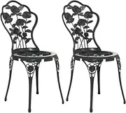 'vidaXL Romantic Black Bistro Chairs - Duo Set with Decorative Floral Details, Cast Aluminium & Iron, Outdoor Furniture