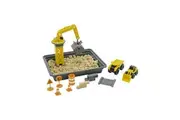 CAT Construction Toys, Dig N' Build Dirt Playset with 12 OZ of Compound - Includes 2 Little Machine Vehicles, Crane, and Storage Container.