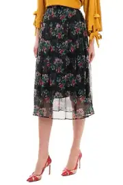 NWT CHRISTOPHER KANE Silk Pleated Skirt Size 38 / XS / US 0 Floral Rhinestones