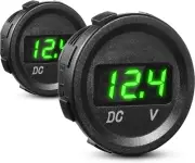 2 Pieces DC 12V Car Voltage Gauge LED Display Waterproof Voltmeter Digital round