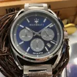 【MASERATI 瑪莎拉蒂】MASERATI手錶型號R8873632004(寶藍色錶面銀錶殼銀色精鋼錶帶款)