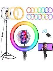 12" RGB Ring Light W/ Detachable 63" Tripod Selfie Stick & Remote 39 Color 3 CCT