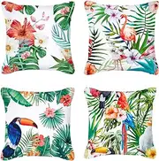 Home Decorative Throw Pillow Covers - Set of 4 Soft Tropical Leaf Cushion Covers for Sofa Living Room Indoors Outdoors Modern Style 18x18 Inch
