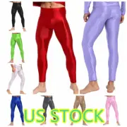 -Men Shiny Workout Yoga Stretch Compression Pants,Base Layer Running Tights