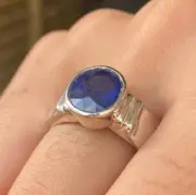 Original Blue Sapphire Ring Promise Ring Natural Inclusions Sapphire Silver 925
