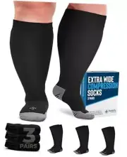 3 Pairs Plus Size Compression Socks Wide Calf - Up to 6XL | 20-30 mmHg