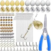 Fishing Spinner Lure Making Kit, 141pcs DIY Spoon Rigs Spinnerbaits Acceessoires with Plier Spinner Blade Clevis Treble Hooks Beads Spinner Making Supplies Tackle