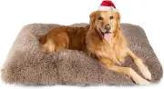 Extra Large Dog Crate Bed, Plush Anti-Anxiety Mat, Washable Non-Slip Camel