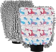 Deer Cat Heartbeat Line Wash Mitt for Car Washing Scratch Free Soft Car Washing Kit Mitts Cleaning Absorbent Microfiber Chenille, Medium x 2 Pack