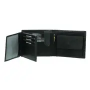 Pierre Cardin Mens Leather Wallet Tri-Fold Credit Card Slots Flap RFID - Black