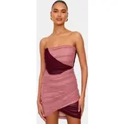 Light Pink Mesh Contrast Bandeau Mini Dress, Light Pink