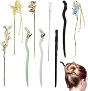 HLTOO 9PCS Vintage Hair Sticks, Chinese Hair Chopsticks for Women, Decorative Retro Hair Pins with Pearl and Metal Pendants, for Women and Girls Hair Styling Accessories