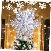 Christmas Tree Topper Lighted with LED Rotating Decorations Silver Snowflake