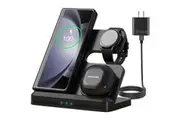 WASSUP 3 in 1 Fast Wireless Charging Station for Samsung Galaxy S24 S23 Ultra S23 Wireless Watch/Galaxy Buds Charger-Black
