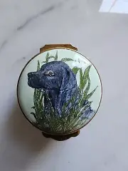 Staffordshire Enamel Trinket Box Made in England Black Labrador Retriever Dog