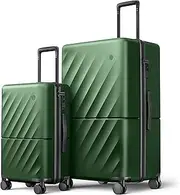 [NINETYGO] Carry On Suitcase, Checked Trunk Luggage with Double Spinner Wheels, Anti-Burst Zipper, Hard Case PC Suitcase Carry On, Lightweight Travel Luggage, TSA Approved, Seaweed Green, Set 2PCS (20
