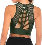 [XolngYYeng] High Impact Seamless Sports Bra for Women Cut Out Back Removable Padded Yoga Venting Crop Tank Tops