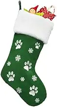 RXXR Pack of 1 Green Christmas Stockings 45 cm Personalised Pet Dog Christmas Stocking Christmas Socks Decorative Fireplace Hanging Sack Gift Bags for Christmas Tree Decoration Holiday