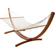 12 ft Wooden Arc Hammock Stand & Resort Polyester Rope Hammock