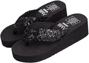 [GAROZATION] Large Size Slides Non-slip Eva Wedge Heels Fashion Sequin Thong Sandals Indoor Slippers Size 38