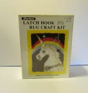 vtg Perlon latch hook rug creative craft kit 1932 Unicorn rainbow NIB mythical