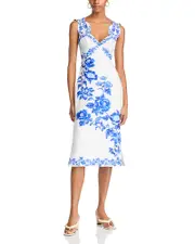 Farm Rio Blue Floral Cascade Wavy Sleeveless Dress