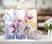 20 Oz Skinny Tumbler, Pressed Flowers Tumbler, Insulated Tumbler