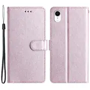 Wallet Case for iPhone XR 6.1 inch Silk Texture PU Leather Phone Stand Cover with Wrist Strap