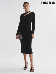 Reiss Black Macey Velvet Cut-Out Midi Dress (759172) | $295