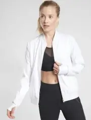 ATHLETA A GAME REVERSIBLE BOMBER JACKET Medium BNWT BRIGHT WHITE $158