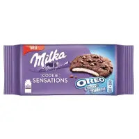 在飛比找蝦皮購物優惠-Milka Oreo夾餡巧克力豆餅乾156g